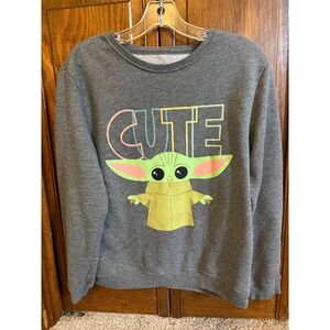 Star Wars‎ Grogu Baby Yoda Cute Sweatshirt Kids XL 14-16 Charcoal Heather Gray